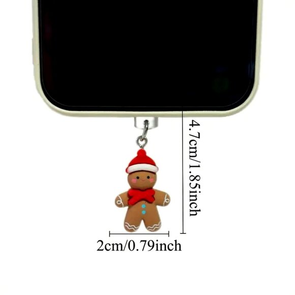 Adorable Dangling Gingerbread Man Type-C Phone • Dust Plug - Picture 2 of 4